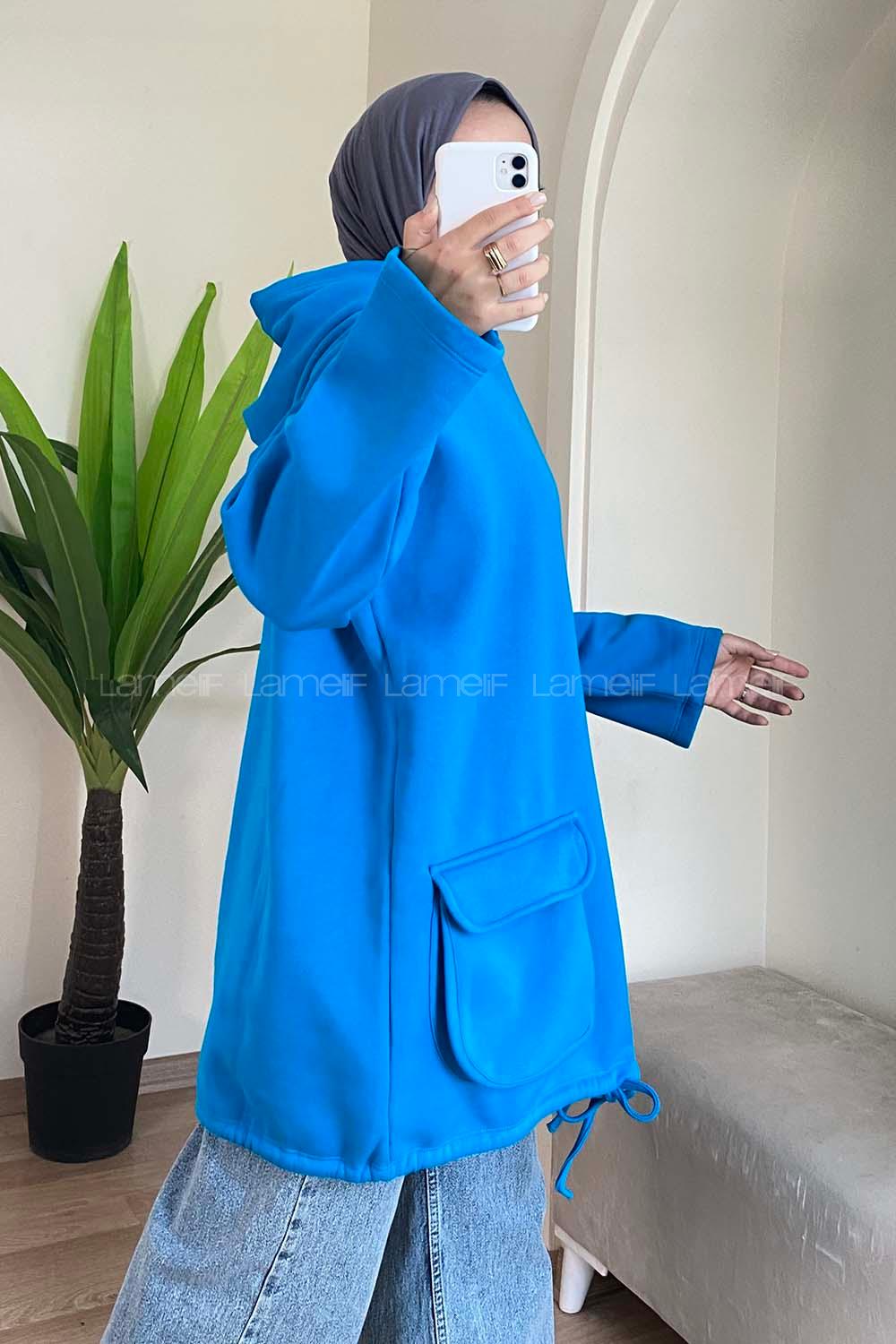 Modalamelif Körük Cepli Sweatshirt Mavi