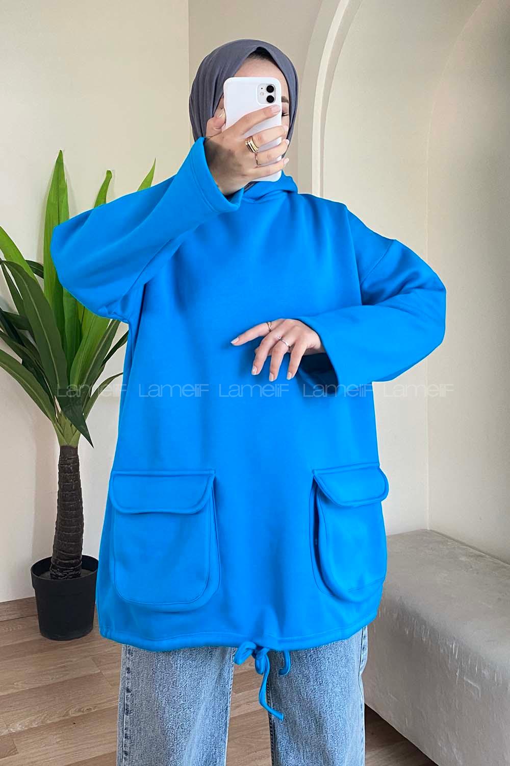 Modalamelif Körük Cepli Sweatshirt Mavi