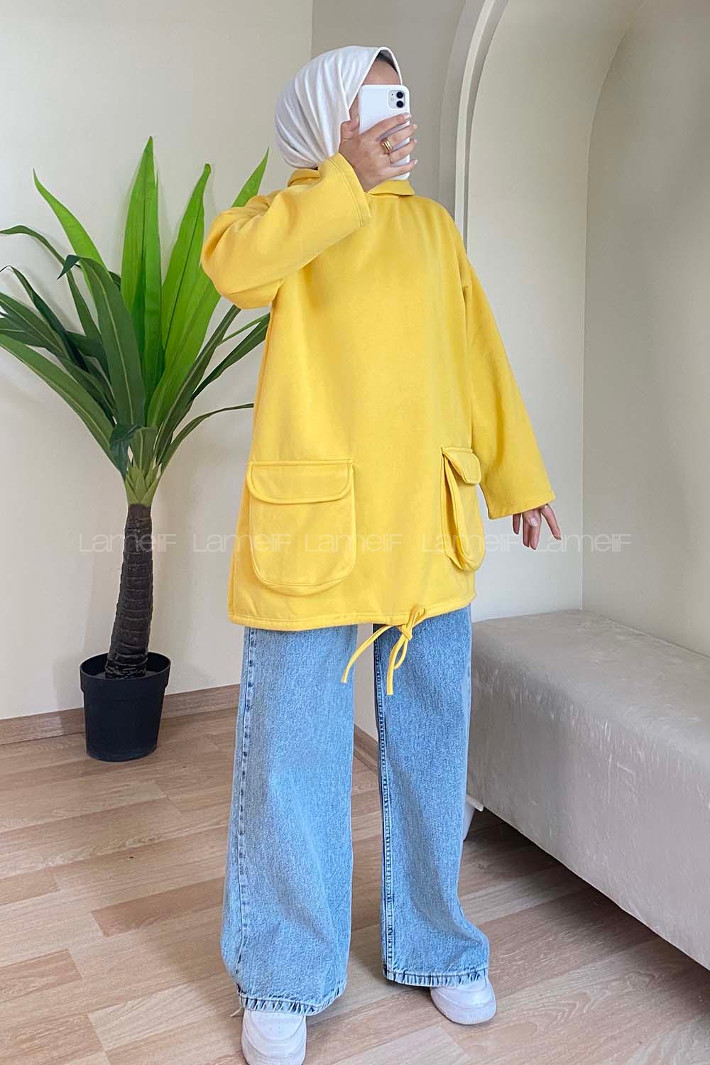 Modalamelif Körük Cepli Sweatshirt Sarı