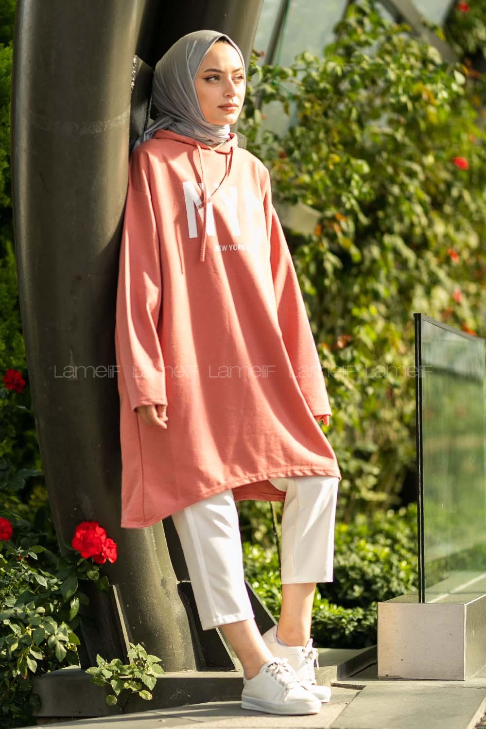 Modalamelif Nyc Baskılı Sweat Pudra