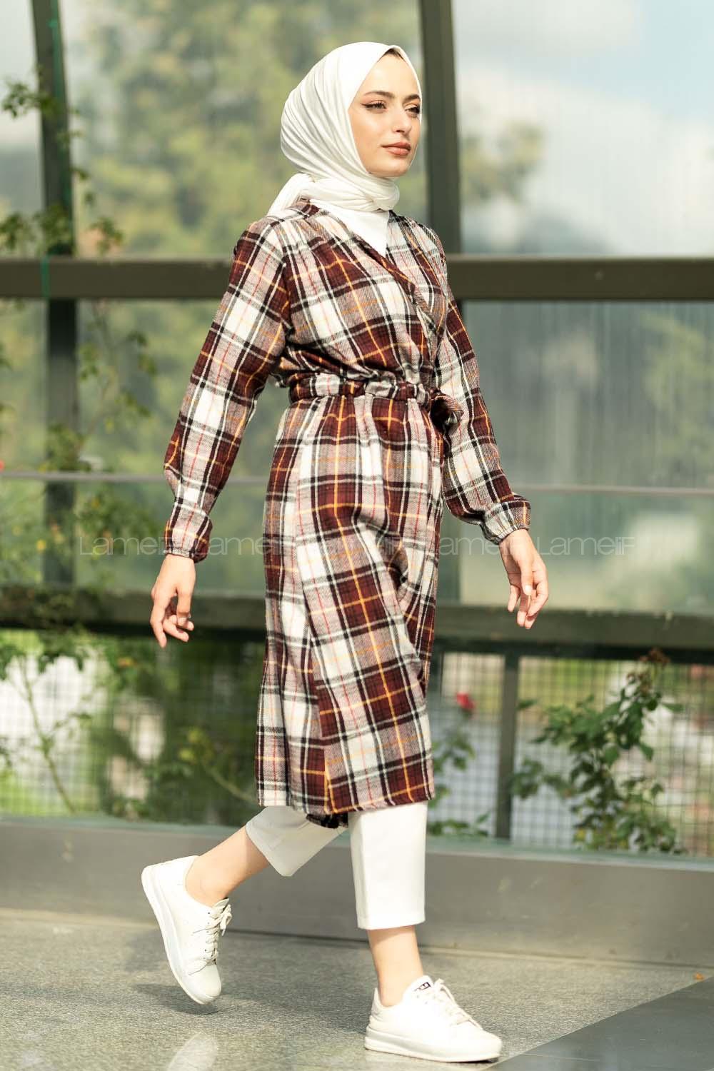 Modalamelif Oduncu Ekose Model Beli Tünel Bağlamalı Trenç Bordo Hardal