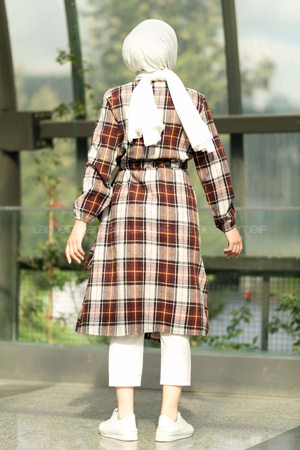 Modalamelif Oduncu Ekose Model Beli Tünel Bağlamalı Trenç Bordo Hardal