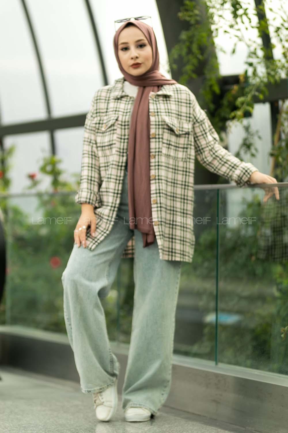 Modalamelif Pötikare Desenli Çift Cepli Oduncu Gömlek Haki