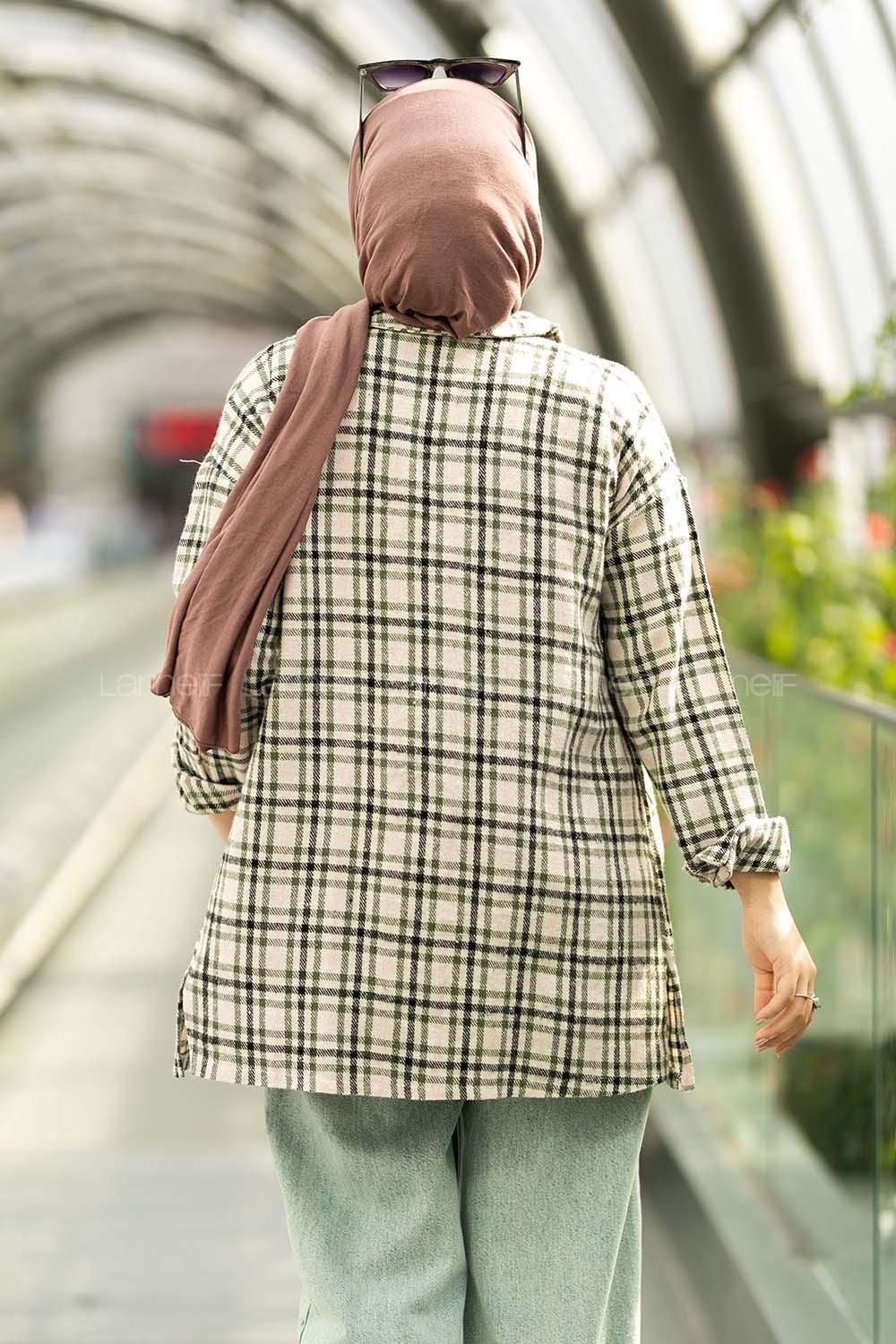 Modalamelif Pötikare Desenli Çift Cepli Oduncu Gömlek Haki