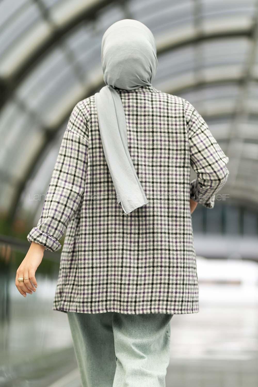 Modalamelif Pötikare Desenli Çift Cepli Oduncu Gömlek Mor