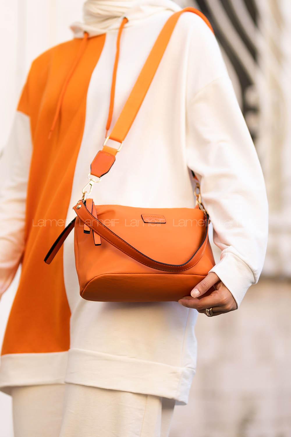 Modalamelif Change Üç Bölmeli Saten Çanta Oranj