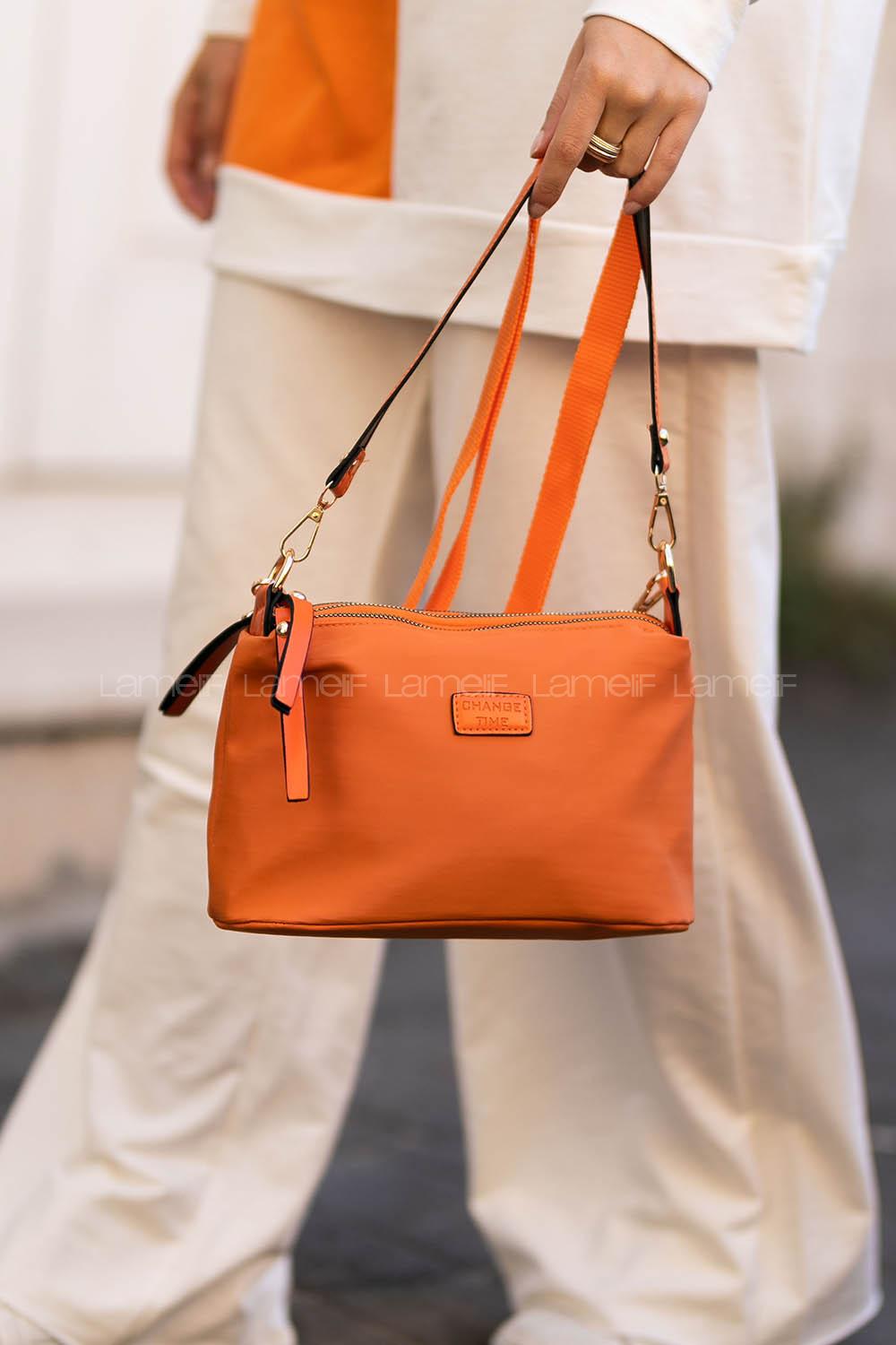 Modalamelif Change Üç Bölmeli Saten Çanta Oranj