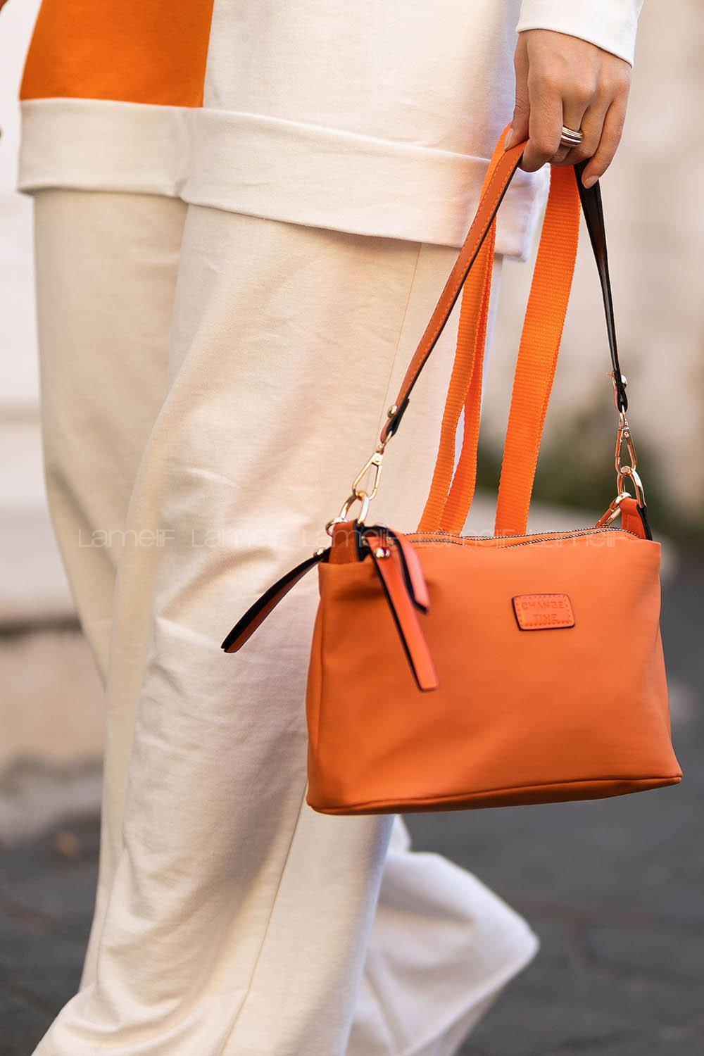Modalamelif Change Üç Bölmeli Saten Çanta Oranj