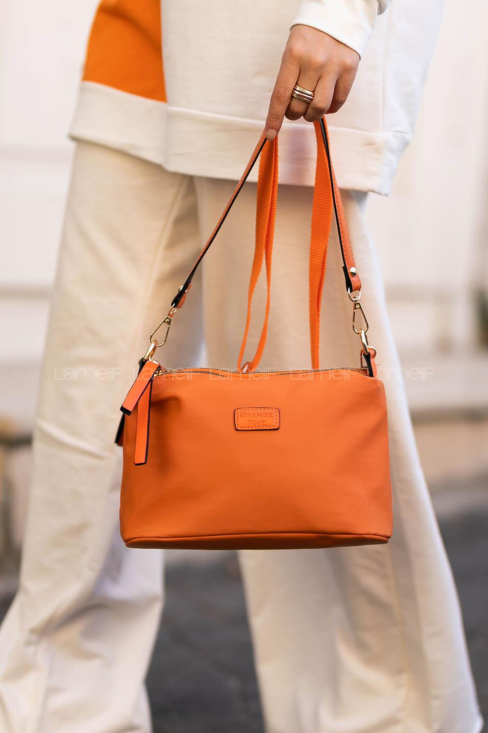 Modalamelif Change Üç Bölmeli Saten Çanta Oranj