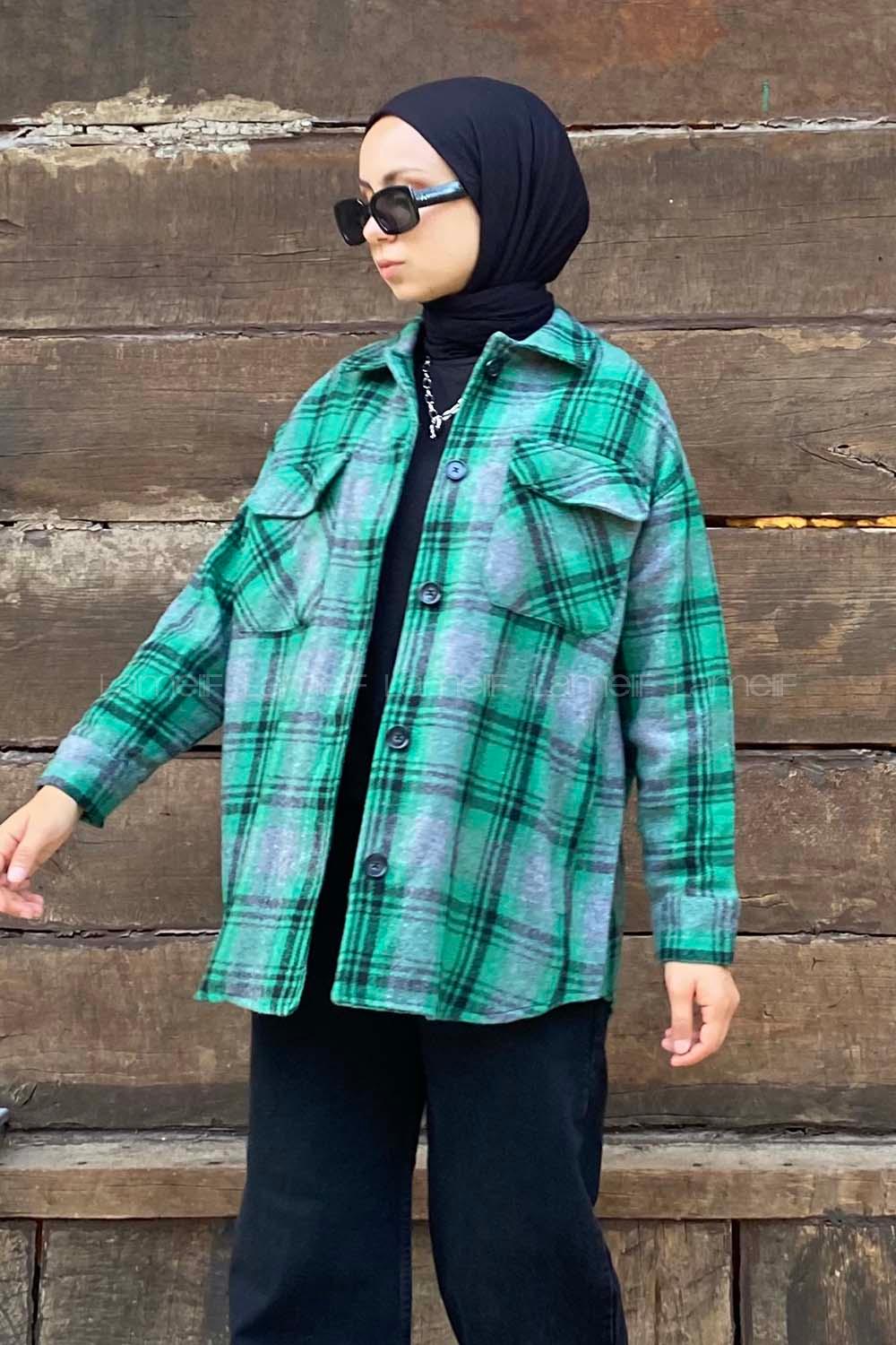 Modalamelif Çift Kapak Cepli Önü Boydan Düğmeli Oduncu Gömlek Yeşil