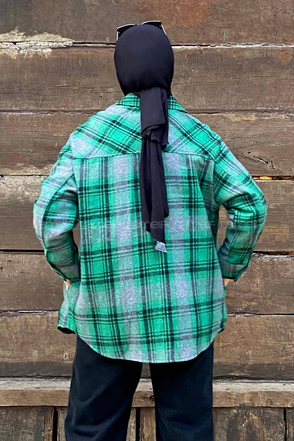 Modalamelif Çift Kapak Cepli Önü Boydan Düğmeli Oduncu Gömlek Yeşil