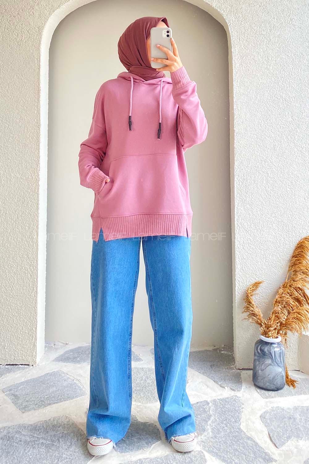 Modalamelif Kanguru Cep Kapüşon Detaylı Düz Vallyn Sweat Lila