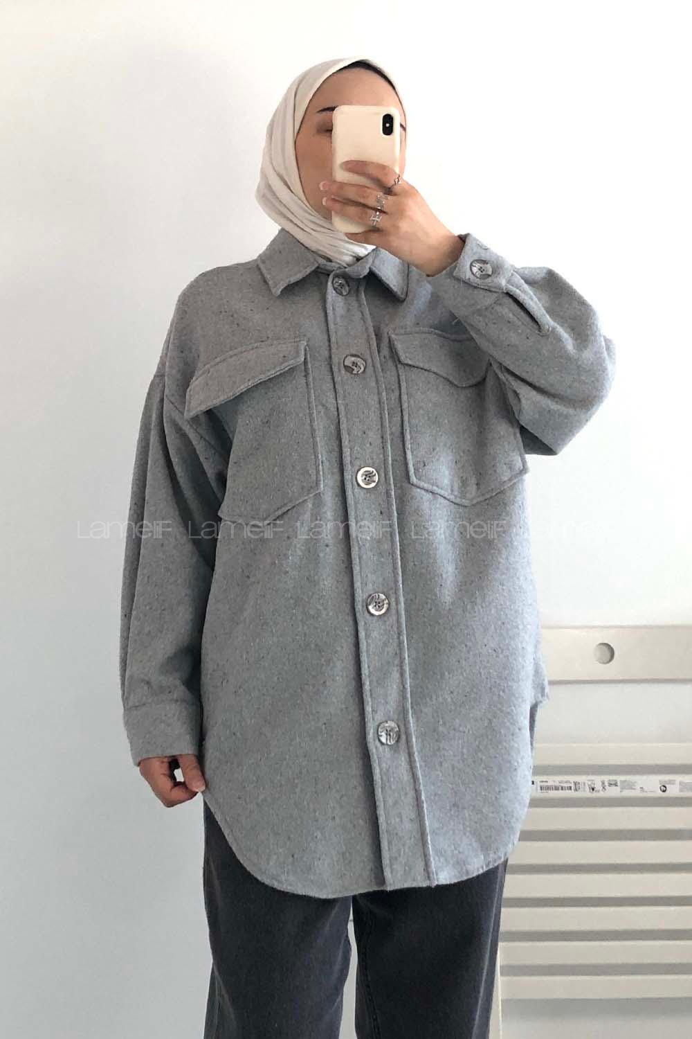 Modalamelif Kapak Cepli Oduncu Gömlek Gri