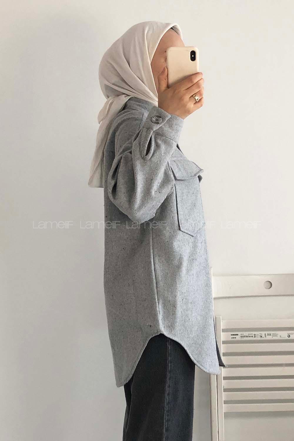 Modalamelif Kapak Cepli Oduncu Gömlek Gri