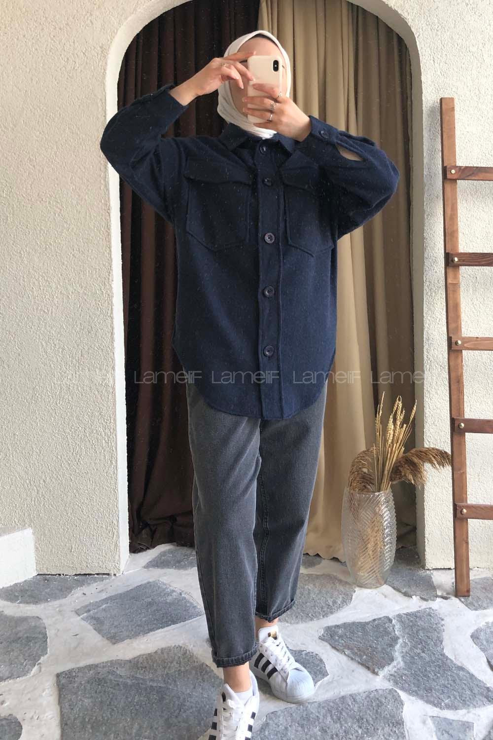 Modalamelif Kapak Cepli Oduncu Gömlek Lacivert