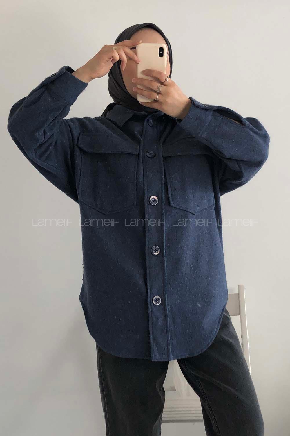 Modalamelif Kapak Cepli Oduncu Gömlek Mavi