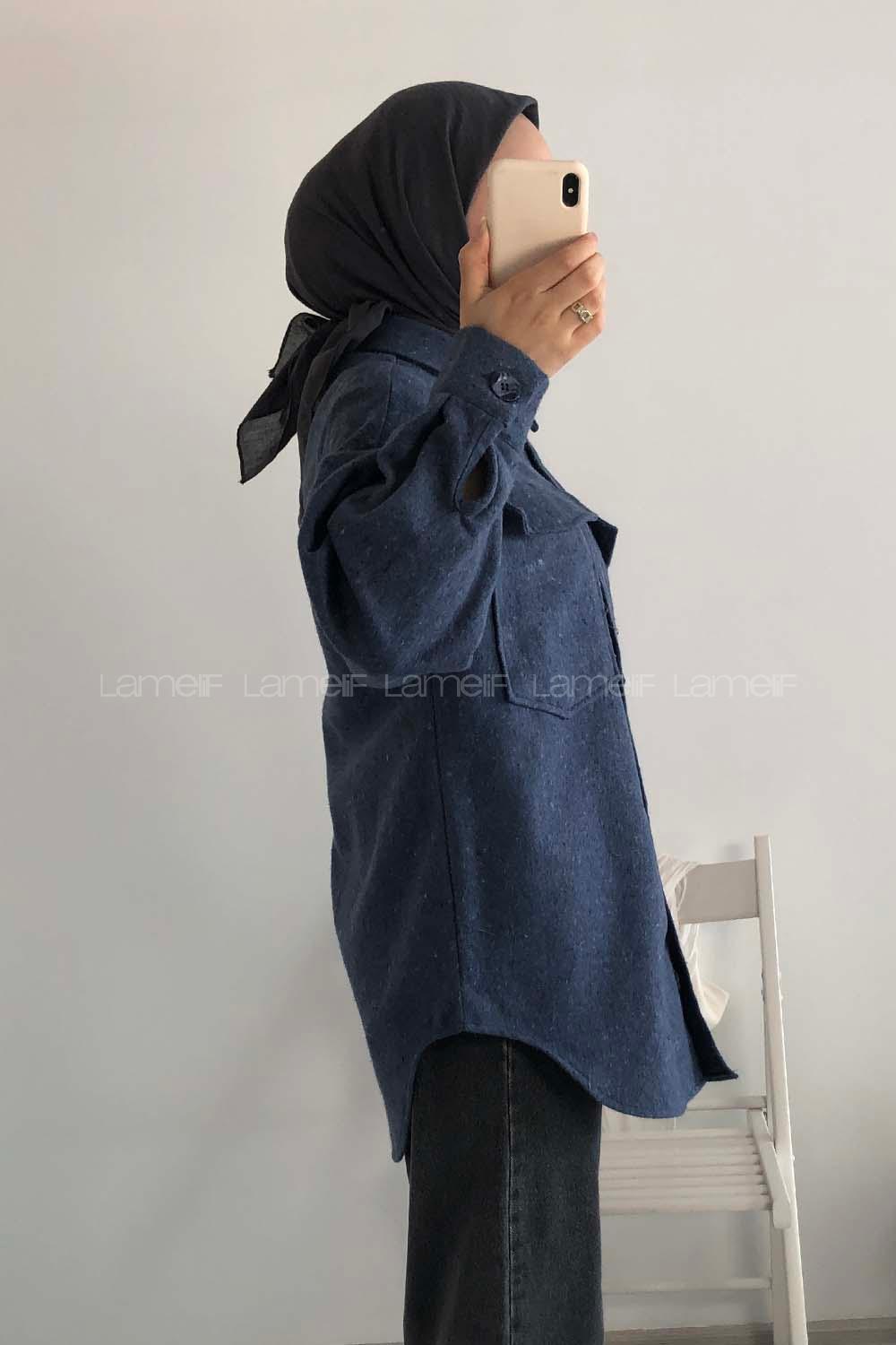 Modalamelif Kapak Cepli Oduncu Gömlek Mavi