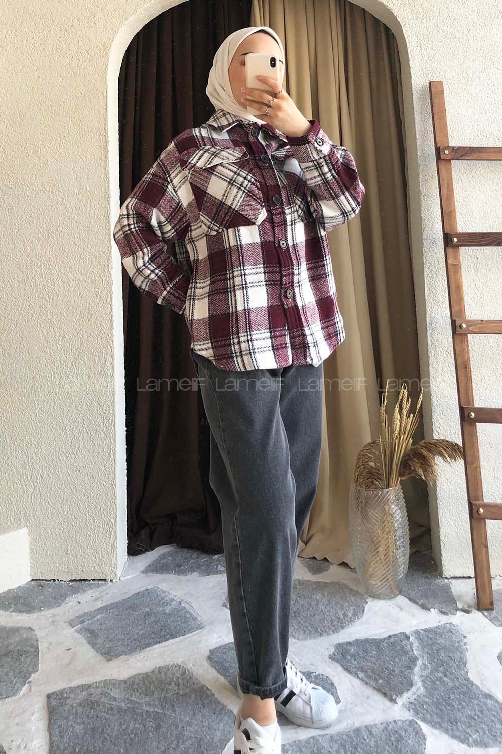 Modalamelif Kapak Cepli Oduncu Gömlek Mor