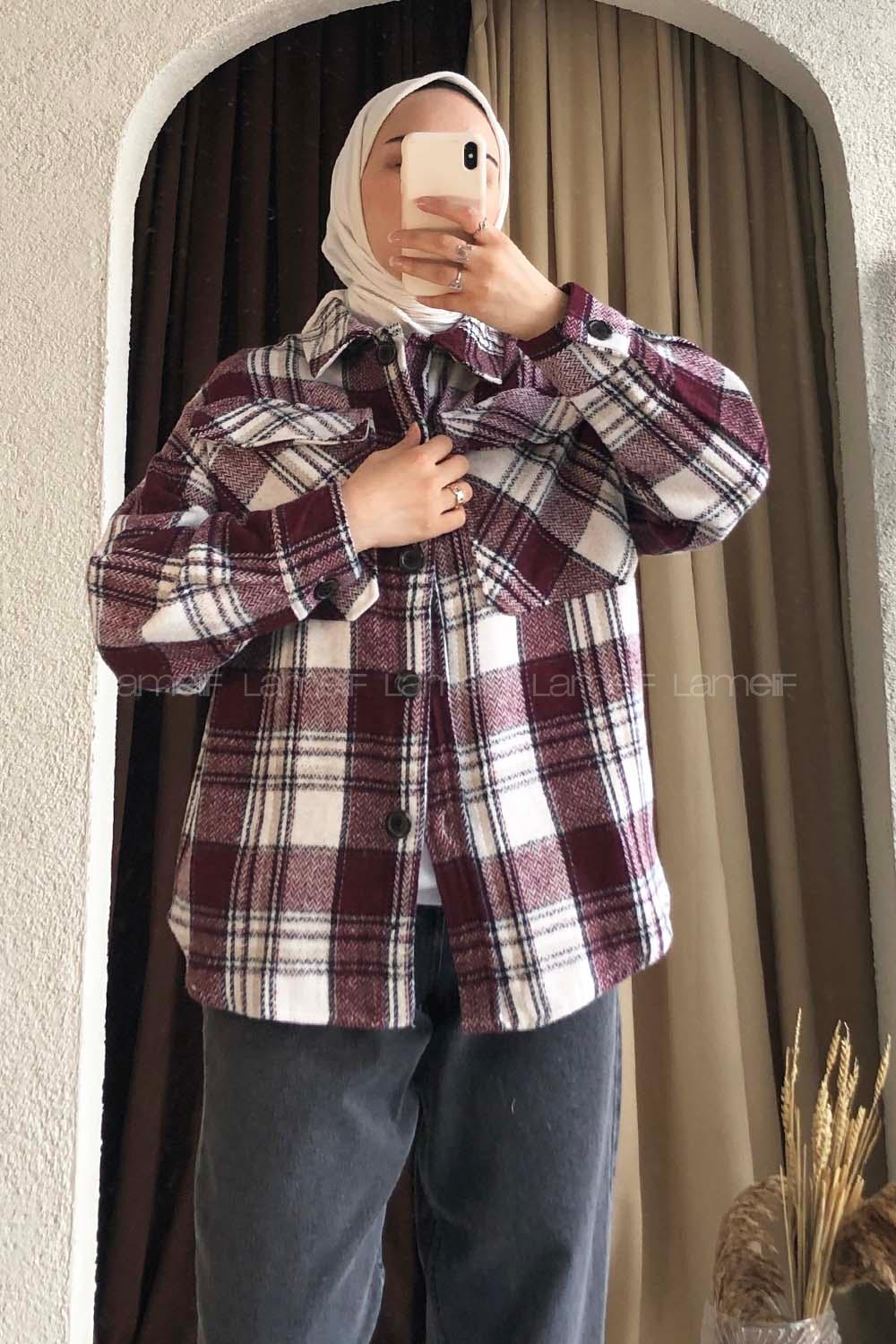 Modalamelif Kapak Cepli Oduncu Gömlek Mor