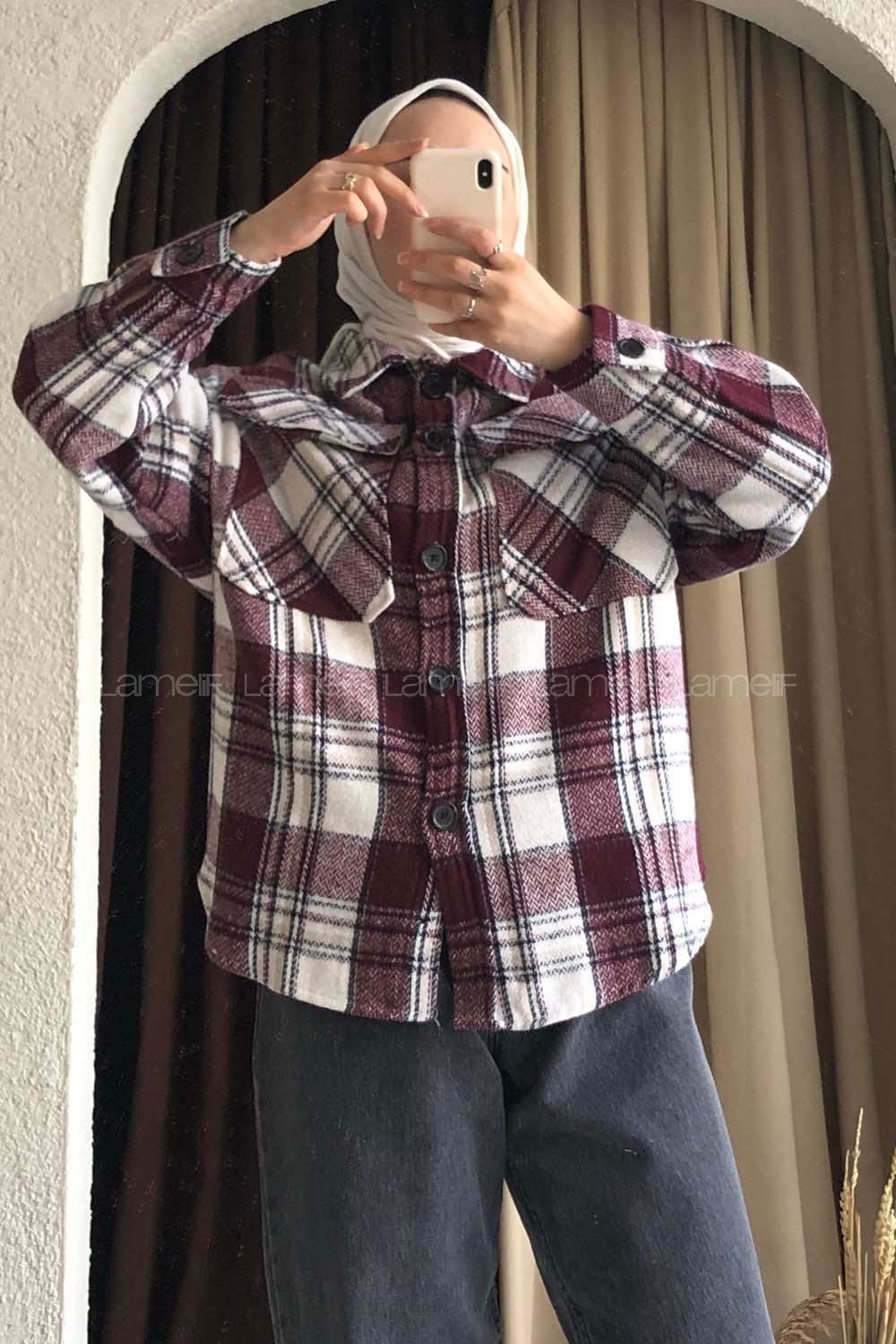 Modalamelif Kapak Cepli Oduncu Gömlek Mor