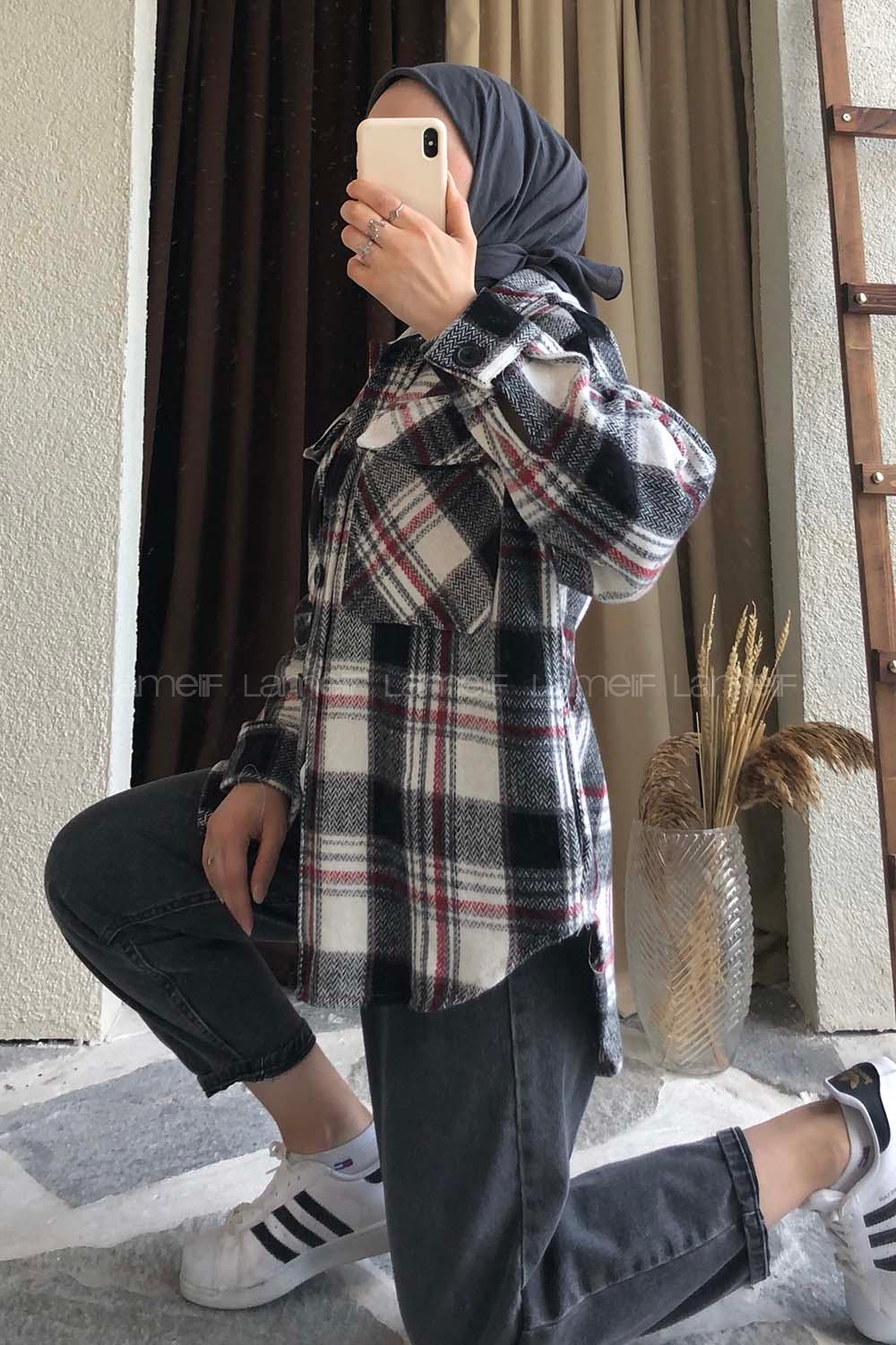 Modalamelif Kapak Cepli Oduncu Gömlek Siyah