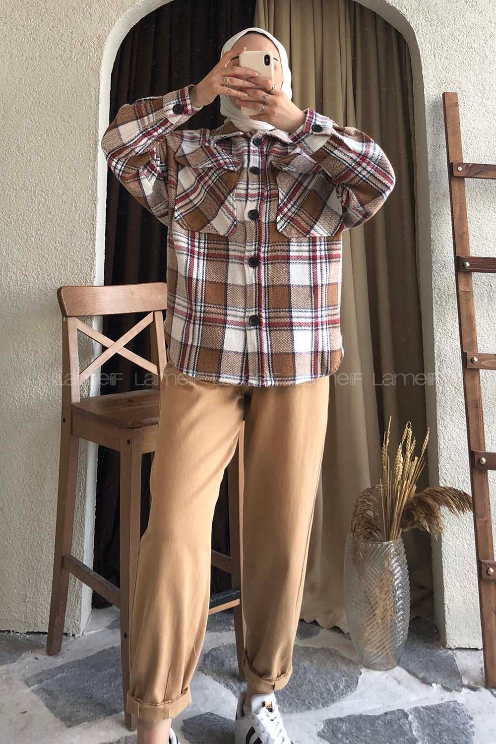 Modalamelif Kapak Cepli Oduncu Gömlek Sütlü kahve