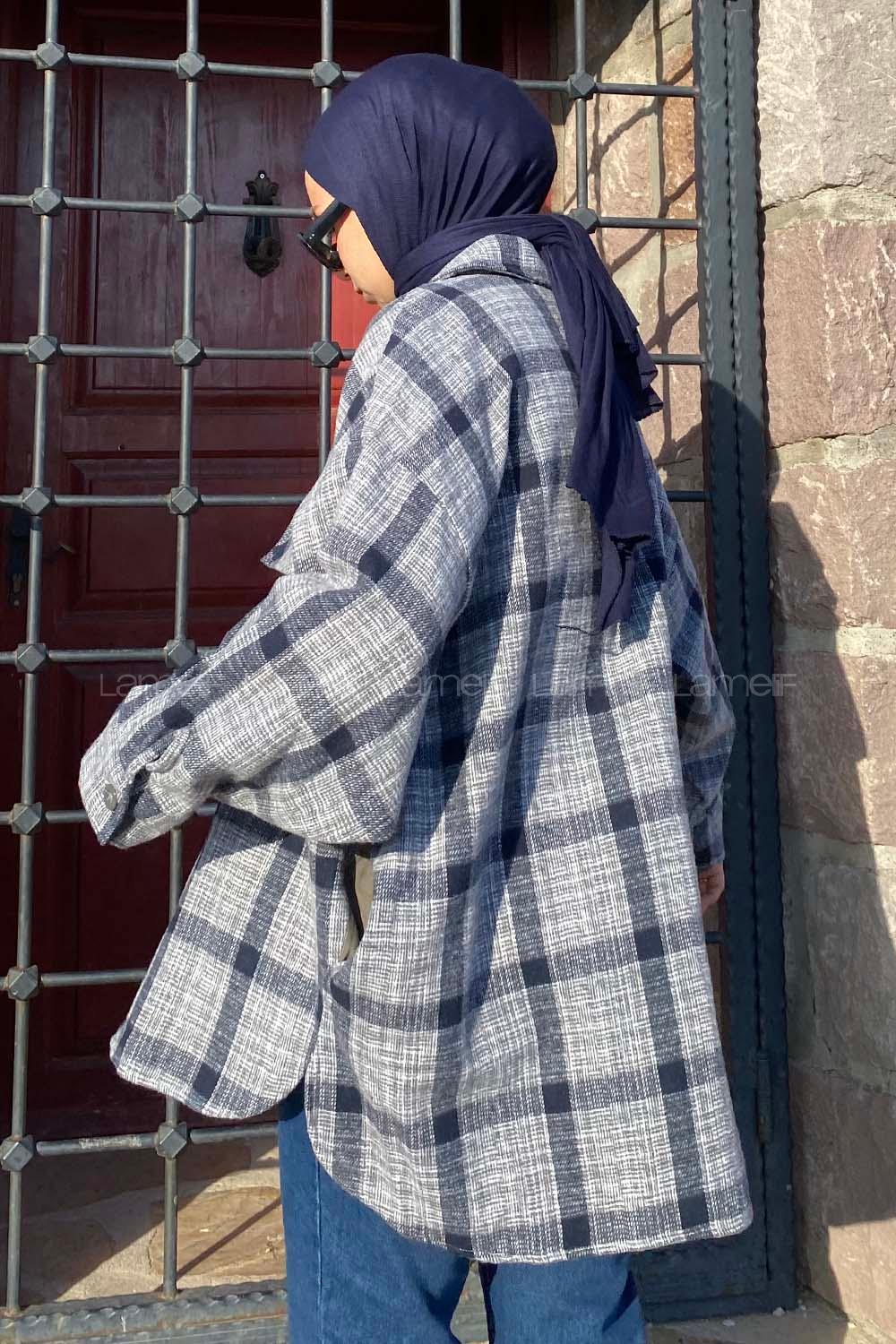 Modalamelif Kapak Cepli Önü Boydan Düğmeli Oduncu Gömlek Gri