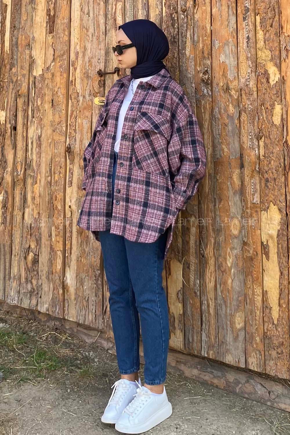 Modalamelif Kapak Cepli Önü Boydan Düğmeli Oduncu Gömlek Mor