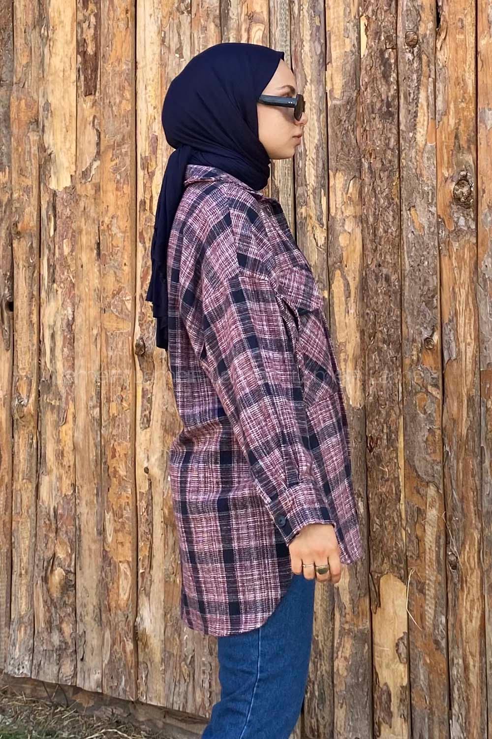 Modalamelif Kapak Cepli Önü Boydan Düğmeli Oduncu Gömlek Mor