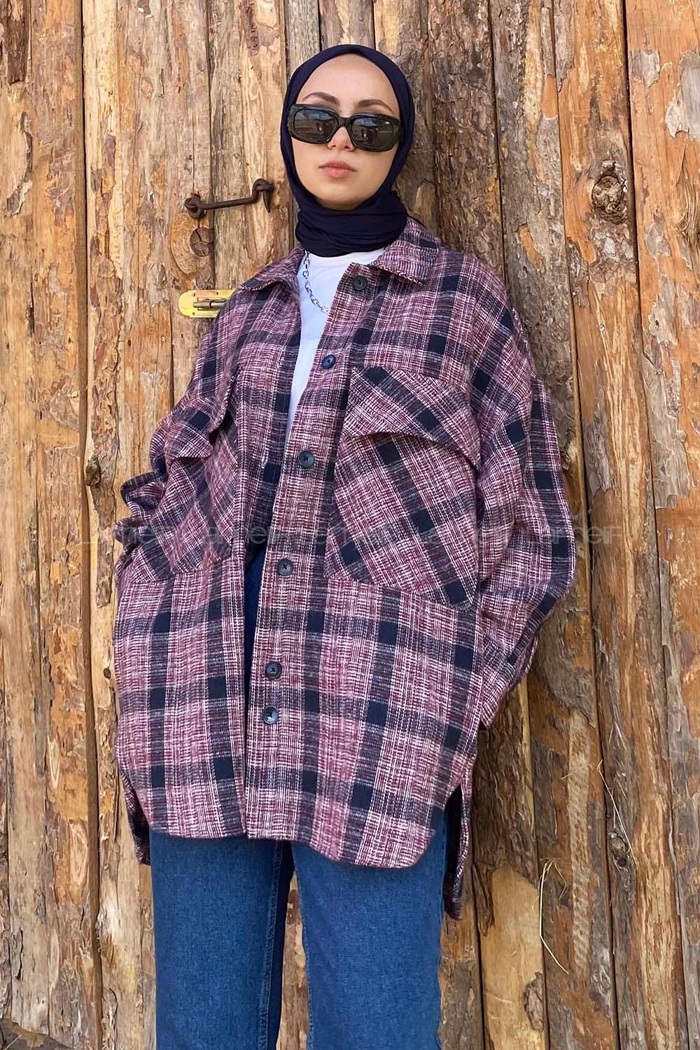 Modalamelif Kapak Cepli Önü Boydan Düğmeli Oduncu Gömlek Mor