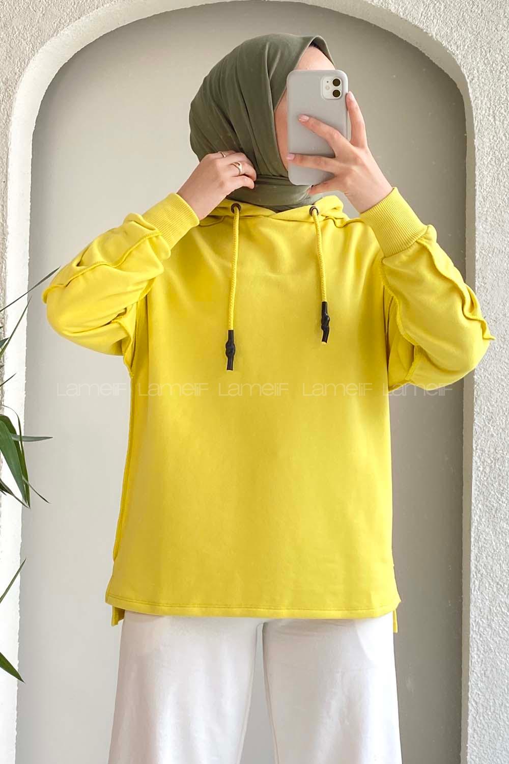 Modalamelif Kapüşon Detaylı Ters Dikiş Model Ursula Sweat Soft Sarı