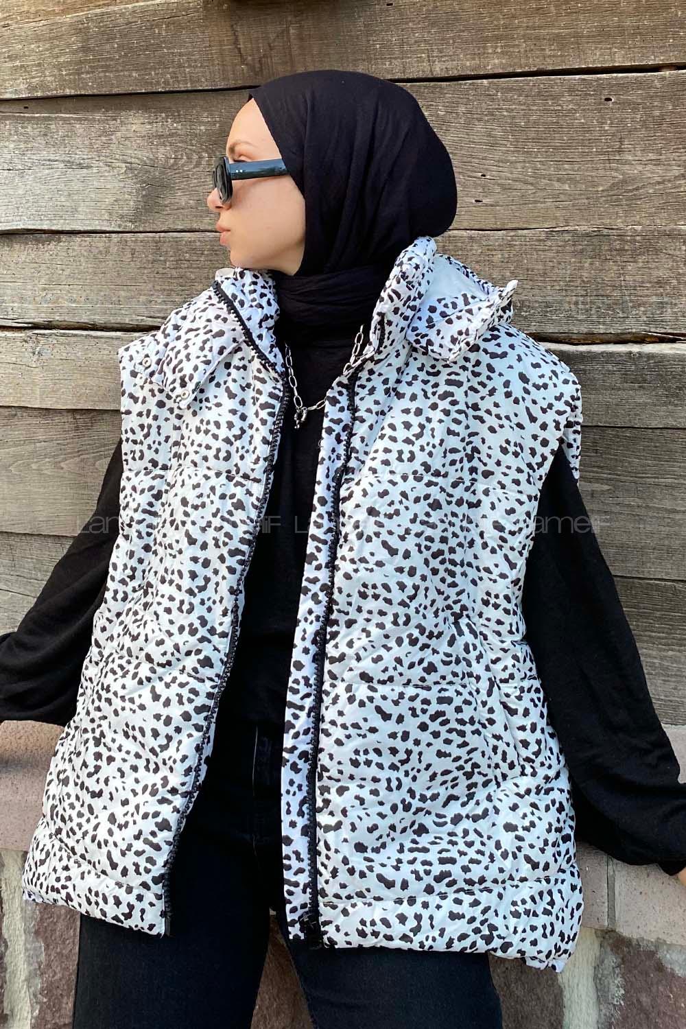 Modalamelif Kapüşonlu Çift Cepli Benekli Şişme Yelek Siyah