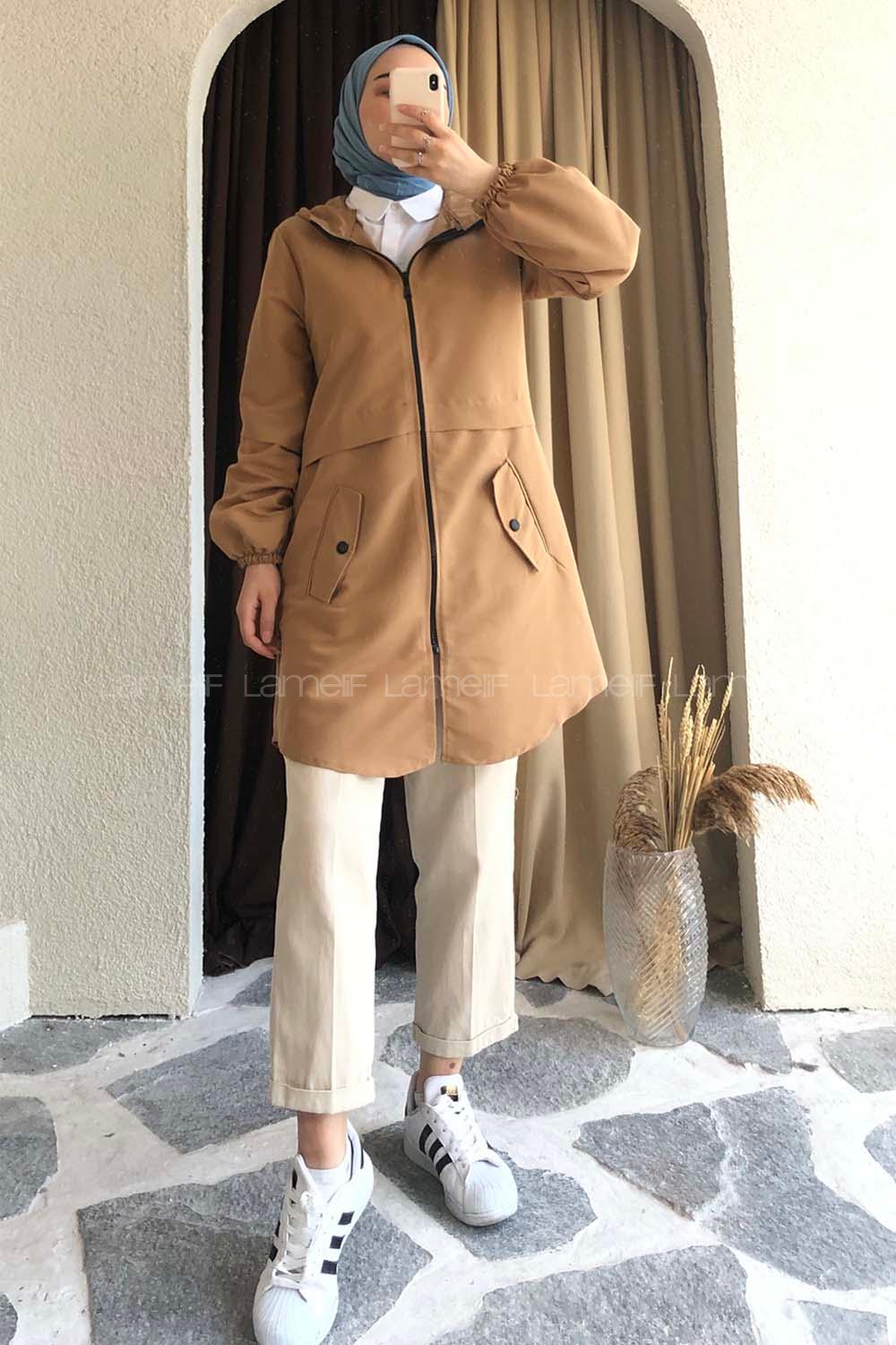 Modalamelif Ön Fermuarlı Kap Camel