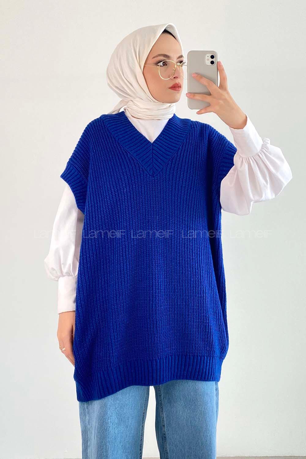 Modalamelif Ovarsize V Yaka Süveter Saks Mavisi