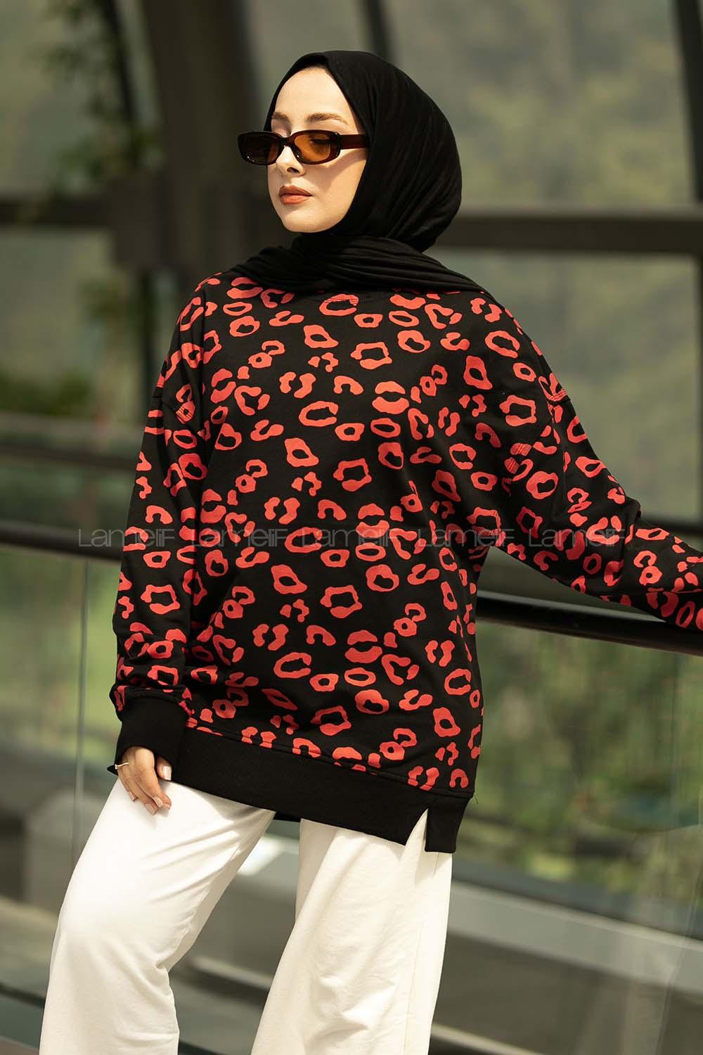 Modalamelif Bisiklet Yaka Soyut Desenli Bertie Sweat Siyah