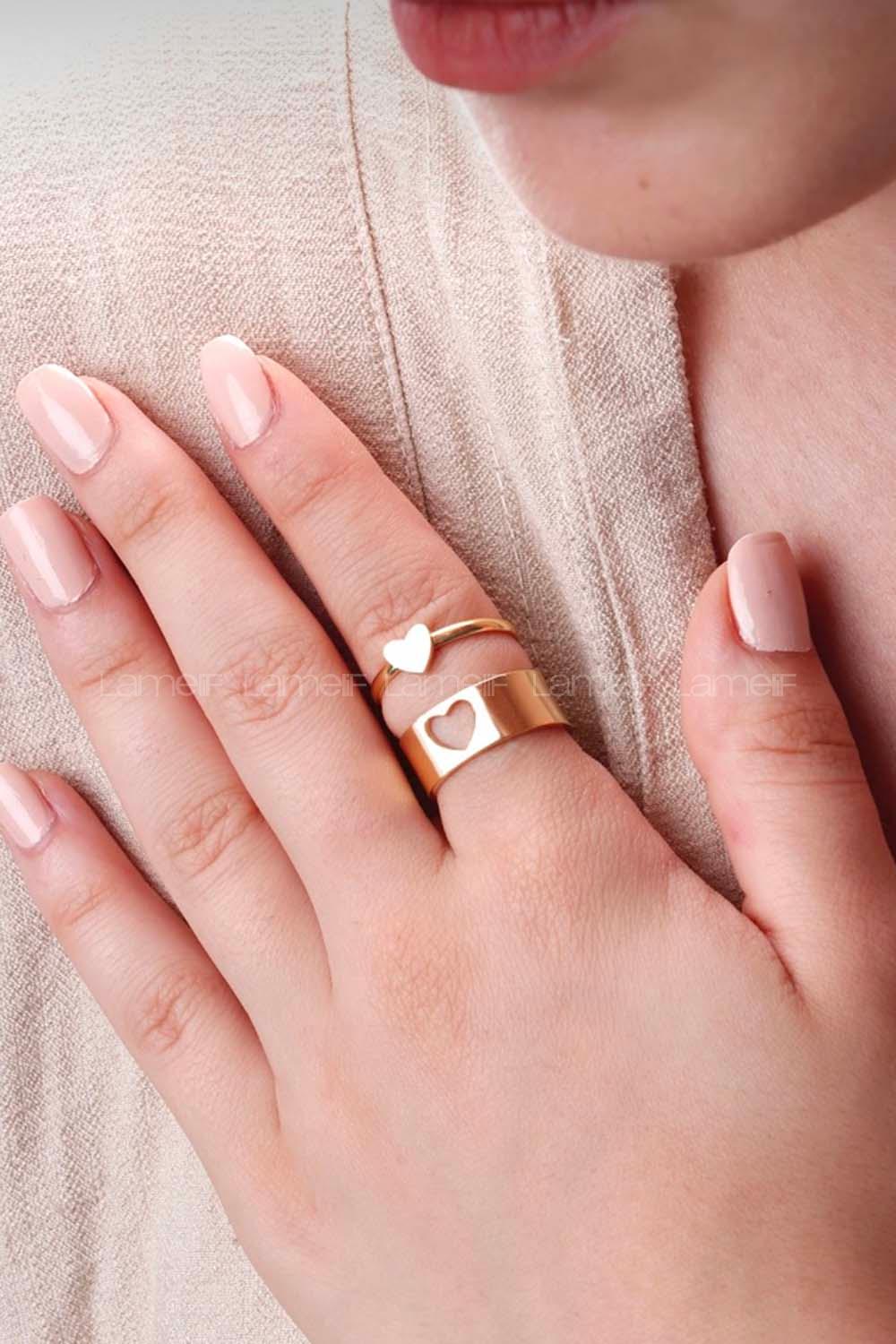 Modalamelif Gold 2li Çift Kalp Yüzük