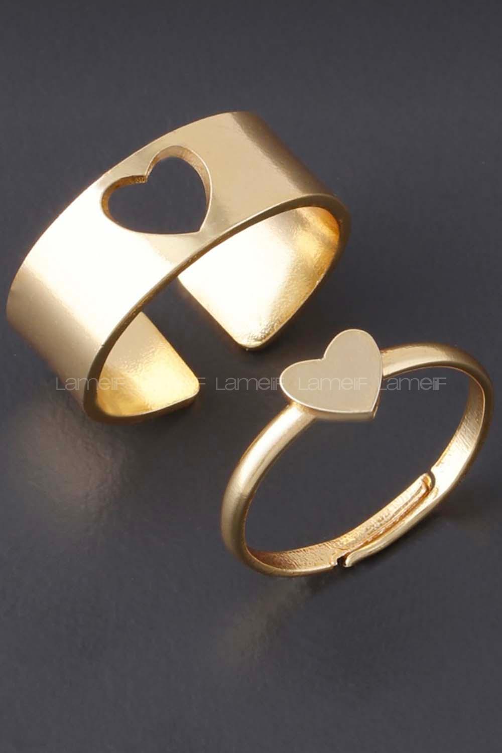 Modalamelif Gold 2li Çift Kalp Yüzük