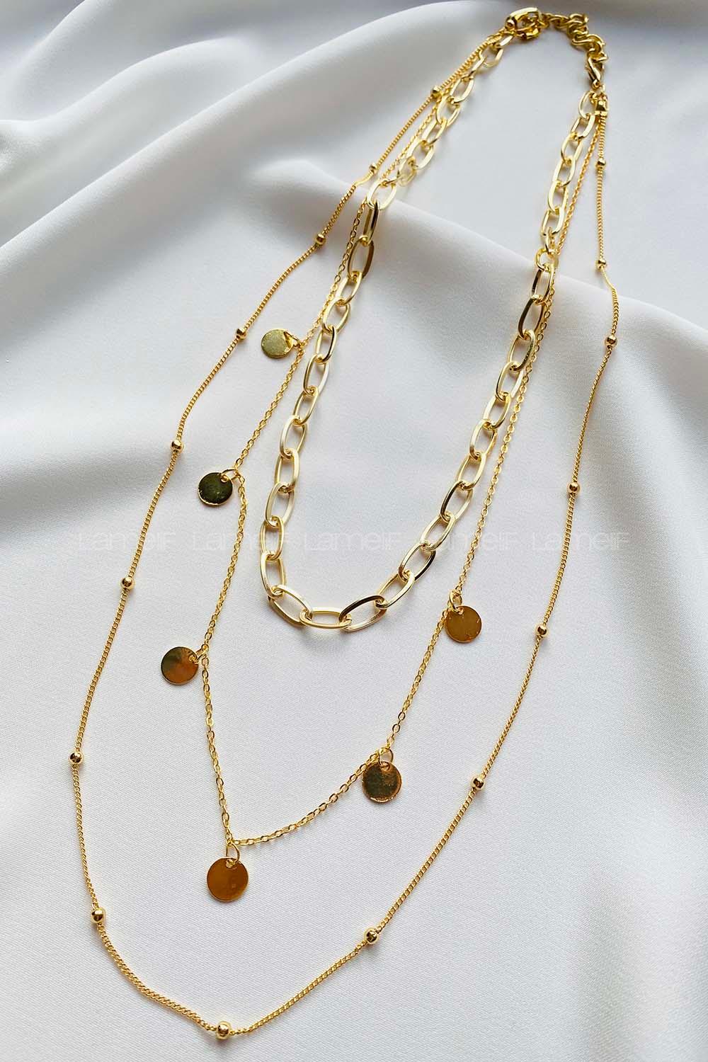 Modalamelif Gold 3lü Pul Detaylı Zincir Kolye