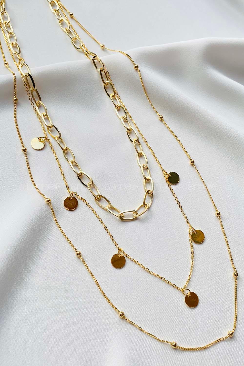 Modalamelif Gold 3lü Pul Detaylı Zincir Kolye