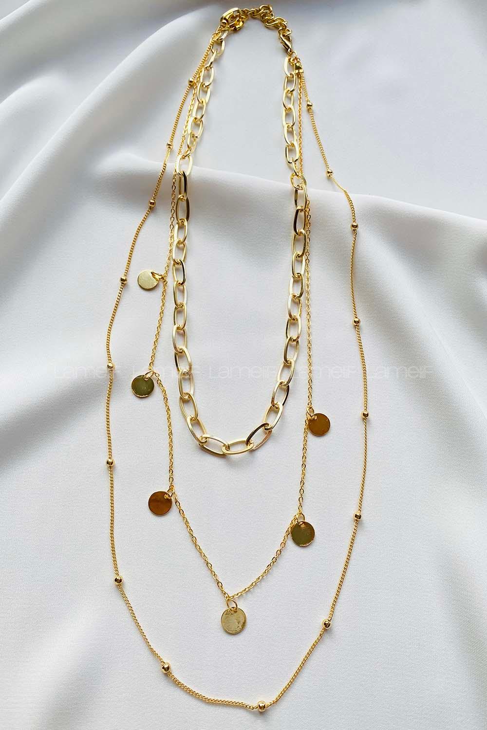 Modalamelif Gold 3lü Pul Detaylı Zincir Kolye