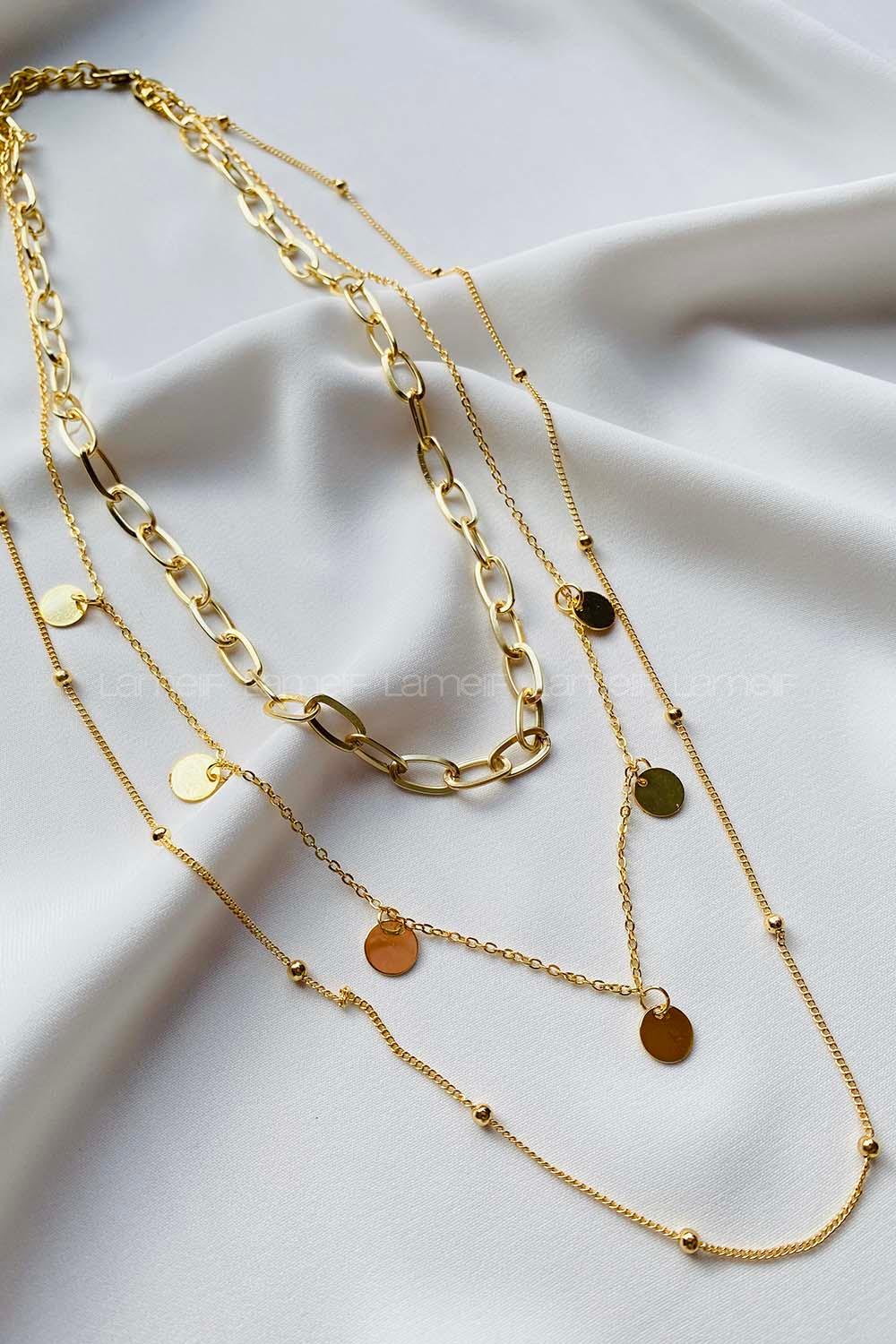 Modalamelif Gold 3lü Pul Detaylı Zincir Kolye