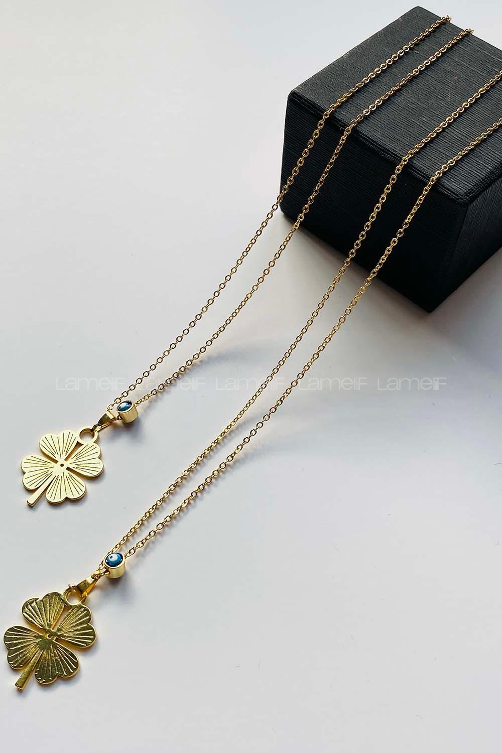 Modalamelif Gold Yonca Detaylı Kolye