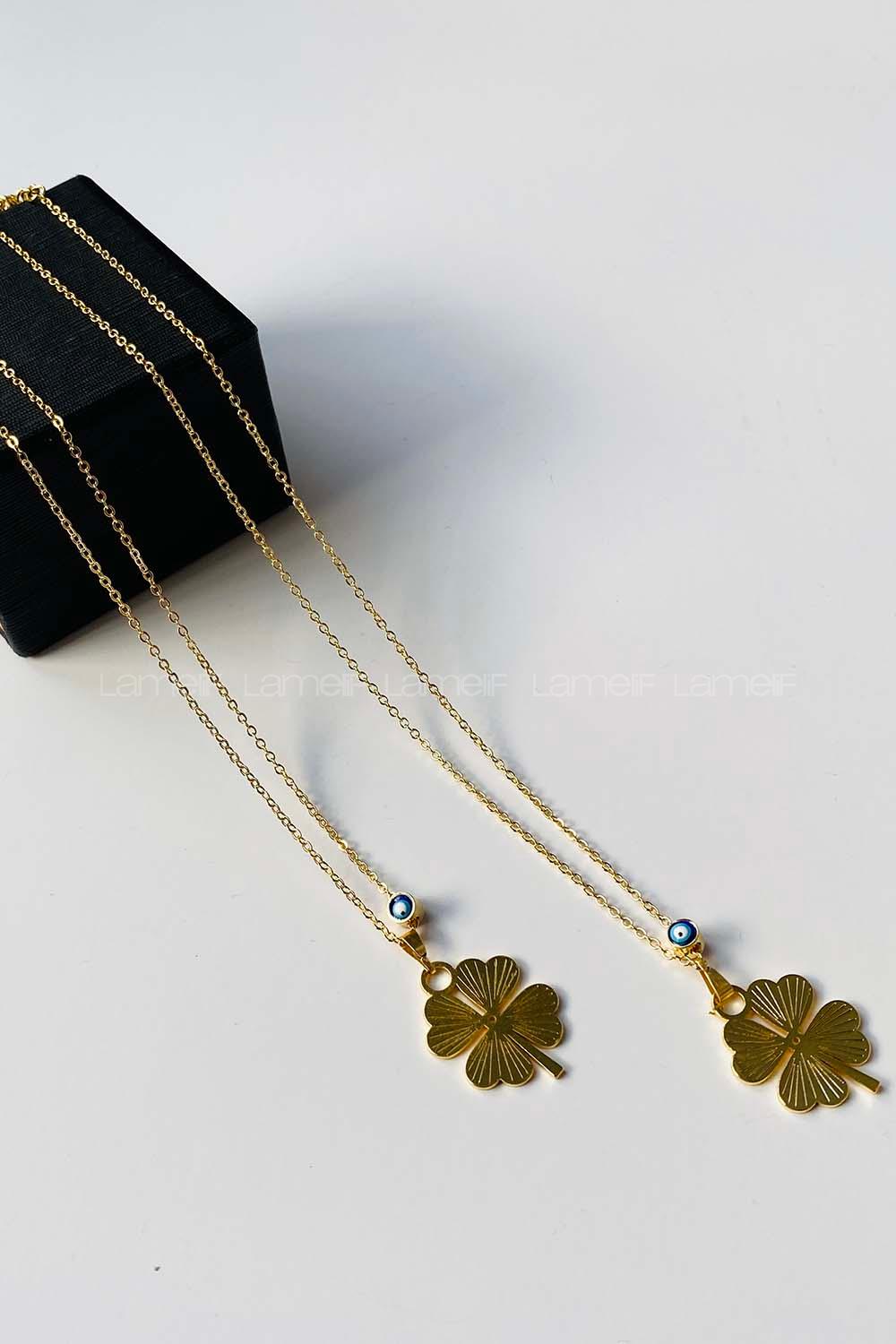 Modalamelif Gold Yonca Detaylı Kolye