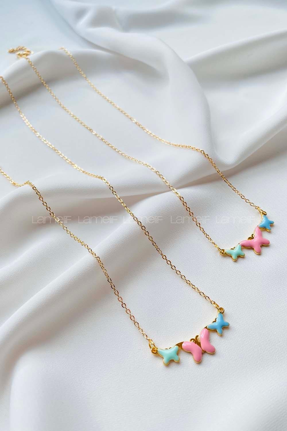 Modalamelif Gold Zincir Renkli Kelebek Detaylı Kolye