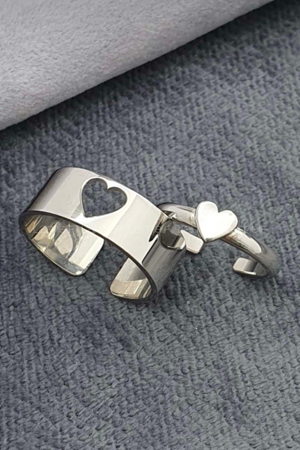 Modalamelif Gümüş 2li Çift Kalp Yüzük