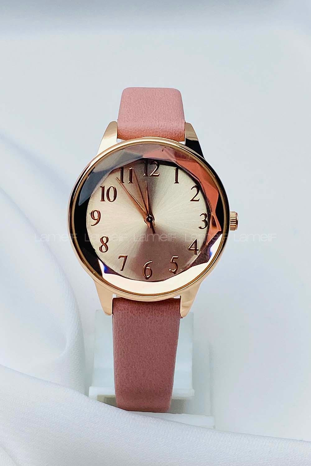 Modalamelif Pembe Deri Kordon Kristal Cam Saat