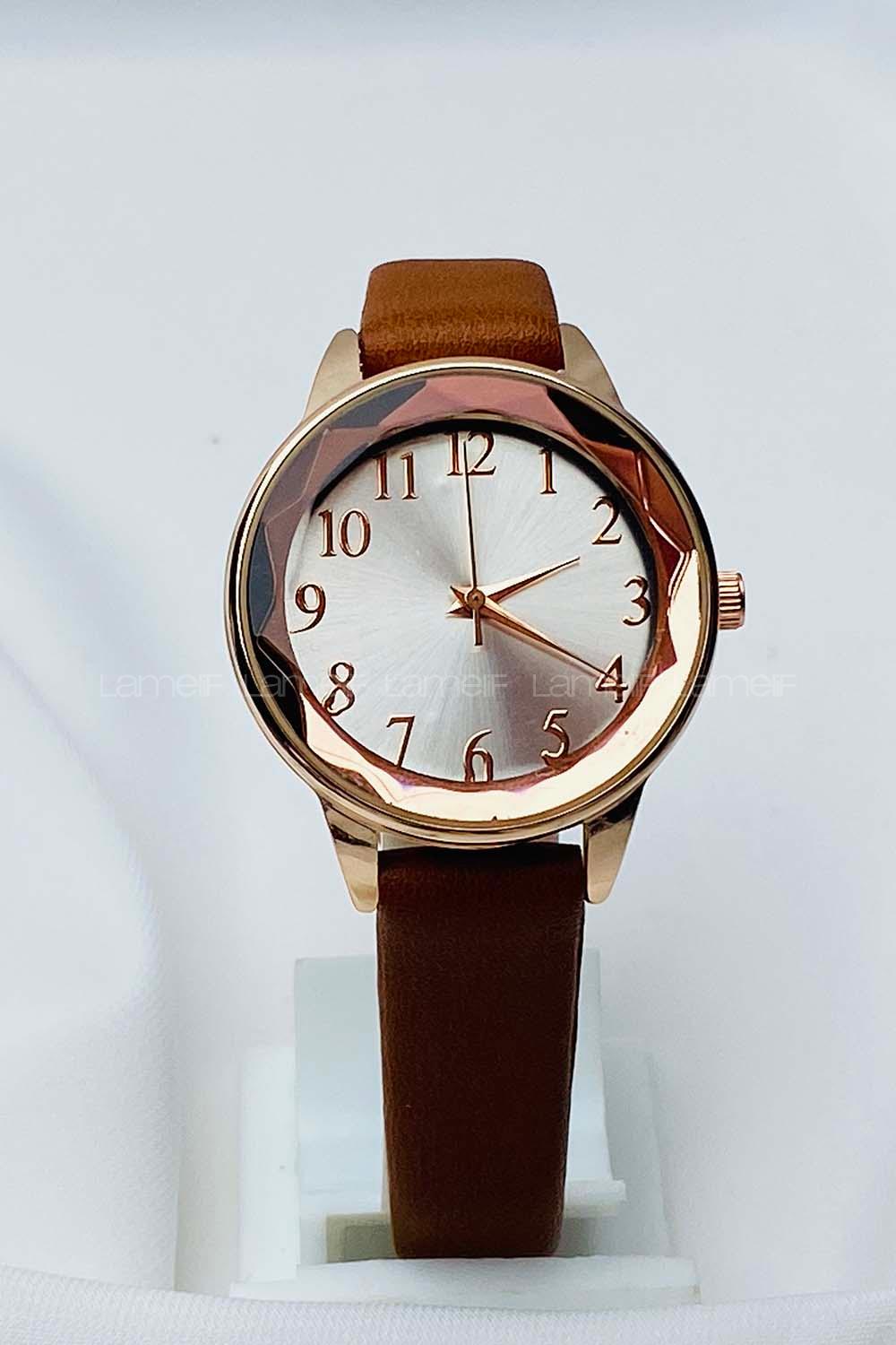 Modalamelif Tarçın Deri Kordon Kristal Cam Saat