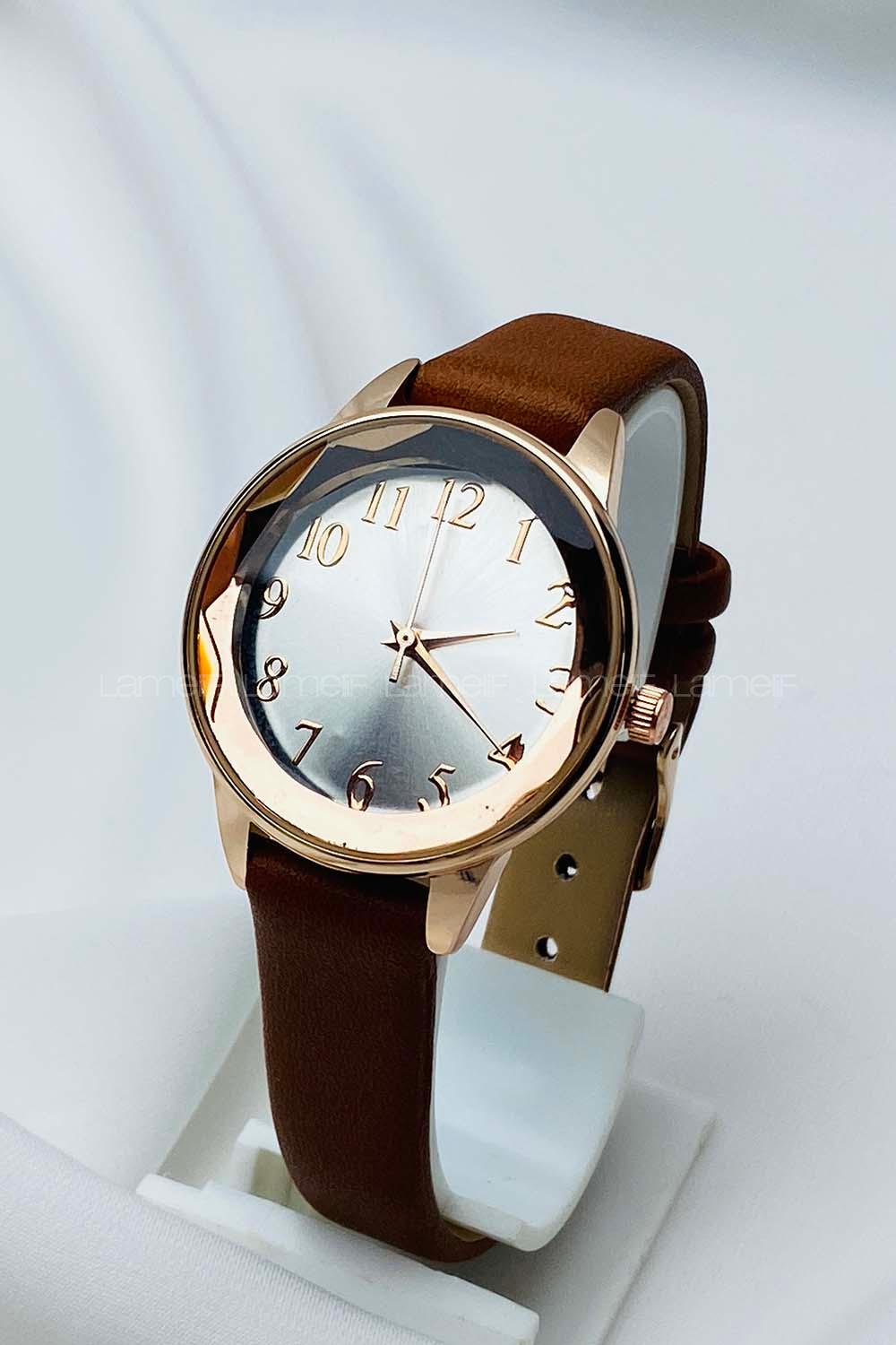 Modalamelif Tarçın Deri Kordon Kristal Cam Saat