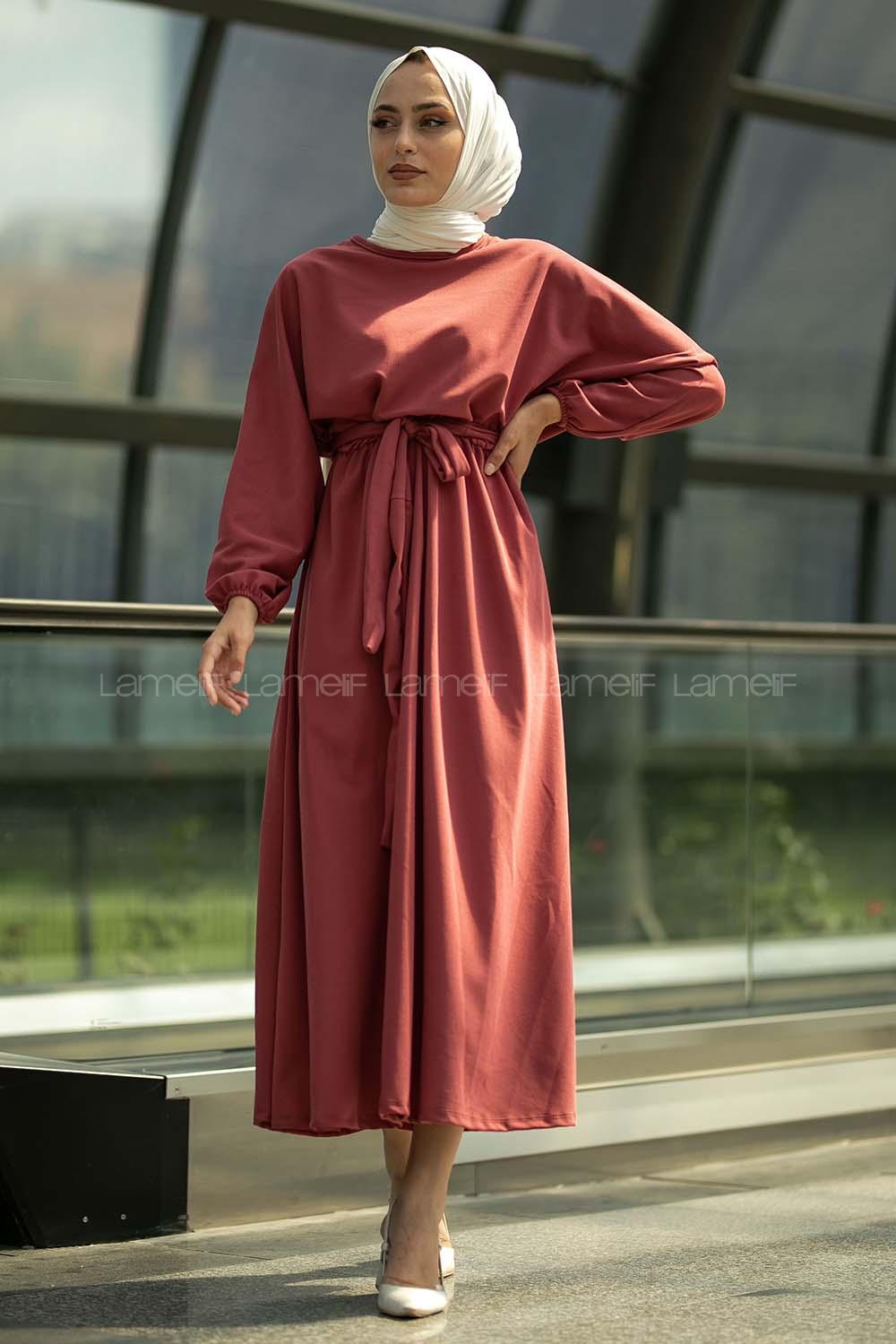 Modalamelif Yara_sa Kol Beli Kuşaklı Elbise Gül