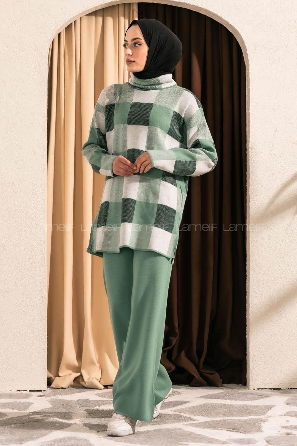 Modalamelif Balıkçı Yaka Kareli Takım Çağla Yeşili